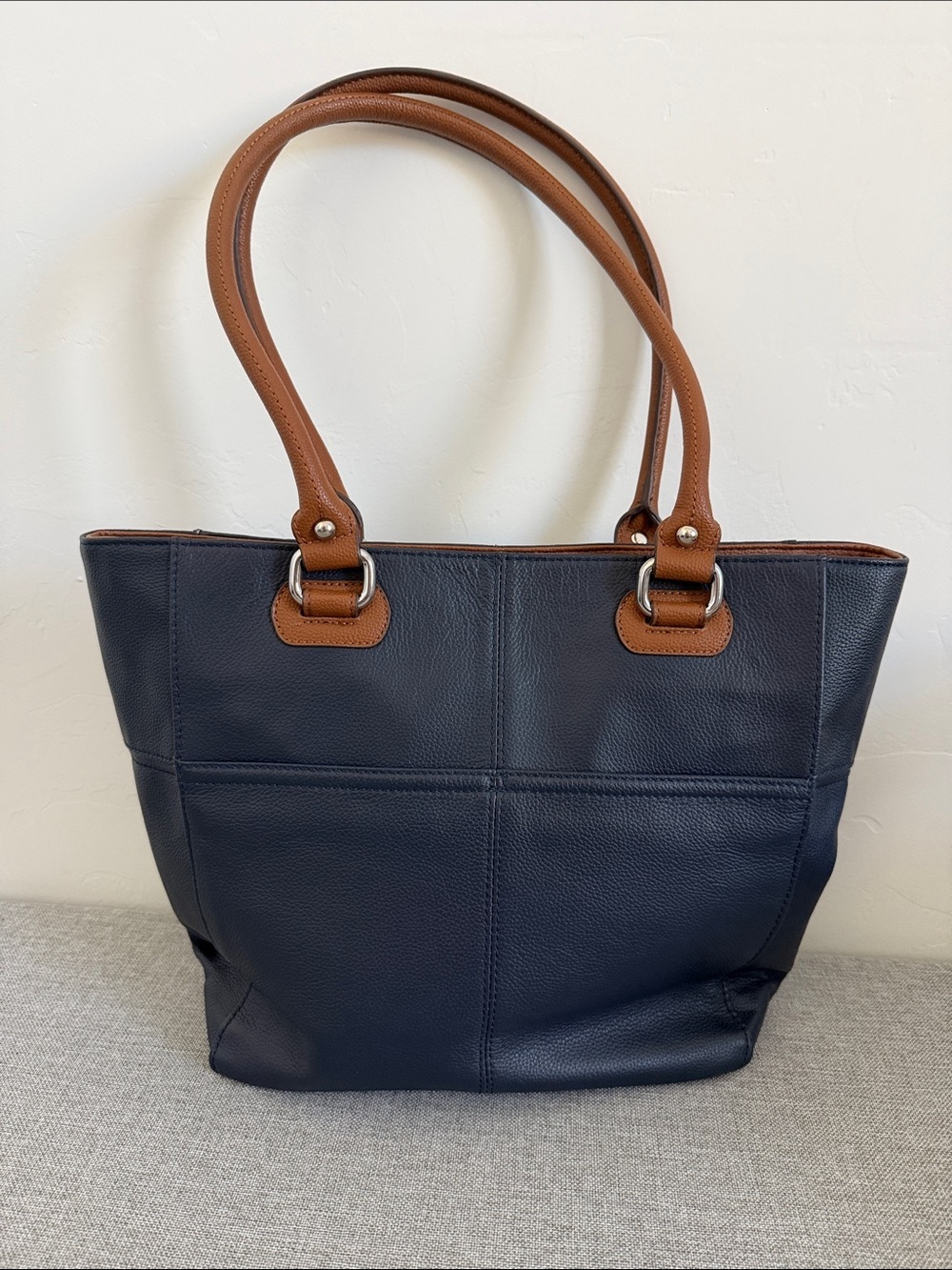 Tignanello leather Navy Tote with Brown Handles